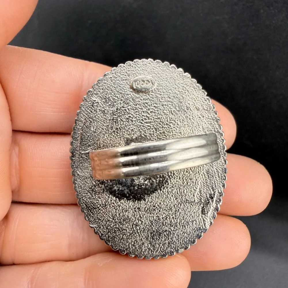 Vintage Yochi Ring Silver Tone Adjustable Glass Starburst Cocktail 10